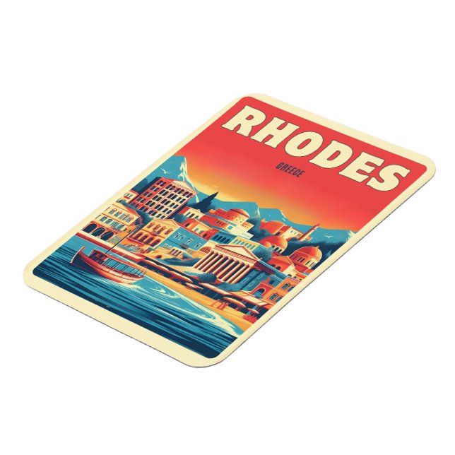 Magnet Flexible Retro Rhodes City - Grèce cadeaux de voyage (Côté Gauche)