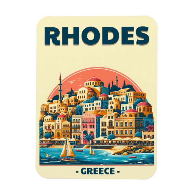 Magnet Flexible Retro Rhodes City - Grèce cadeaux de voyage (Vertical)