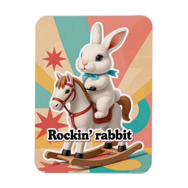 Magnet Flexible Retro rockin rabbit greeting  (Vertical)