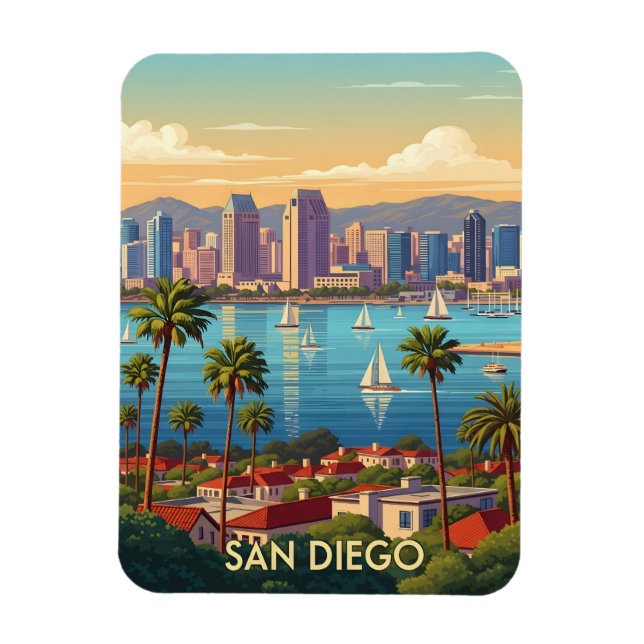 Magnet Flexible Retro San Diego California Coastal Skyline  (Vertical)