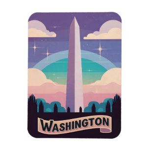 Magnet Flexible Retro Travel 80s Neon Washington Monument Lofi Art