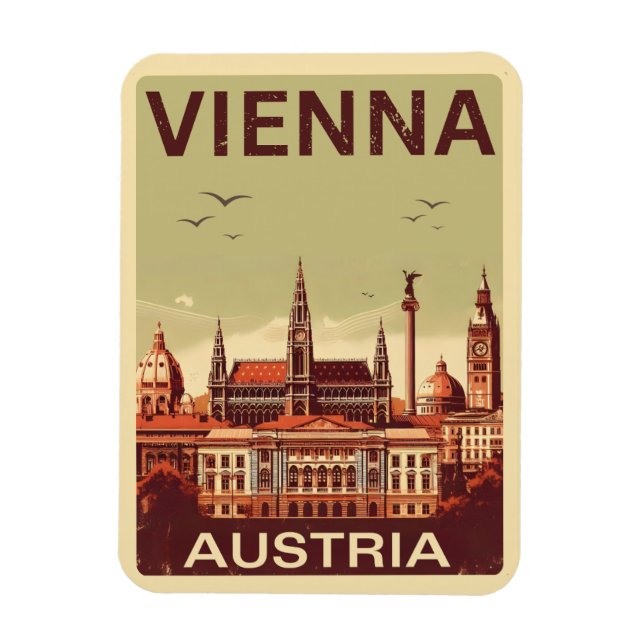 Magnet Flexible Retro Vienna City Autriche cadeaux skyline (Vertical)
