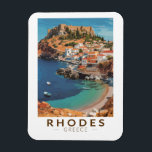 Magnet Flexible Rhodes Grèce Illustration Voyage Art Vintage<br><div class="desc">Rhodes conception de déplacement vectoriel rétro. Rhodes,  la plus grande des îles du Dodécanèse de Grèce,  est connue pour ses stations balnéaires et ses ruines antiques.</div>