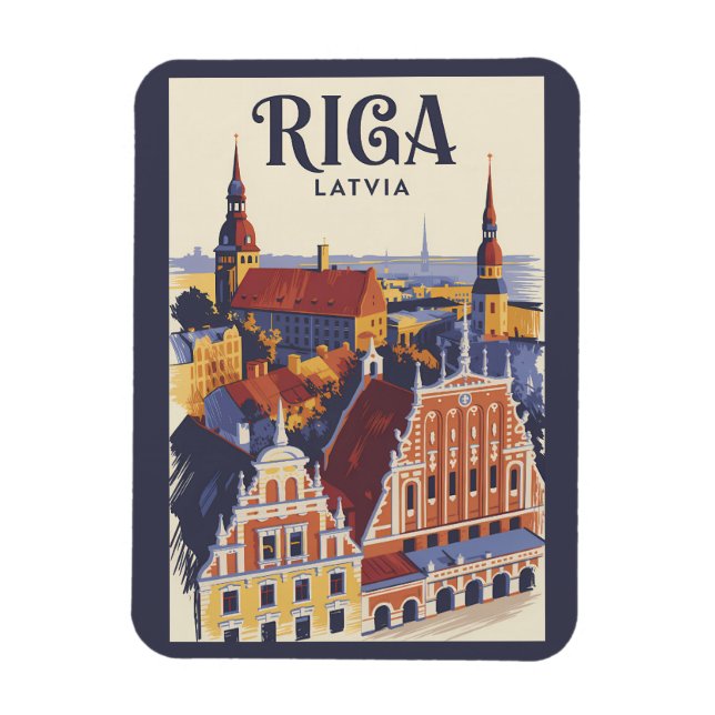 Magnet Flexible Riga Latvia Illustration Travel Art Vintage (Vertical)