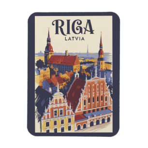 Magnet Flexible Riga Lettonie Illustration Voyage Art Vintage