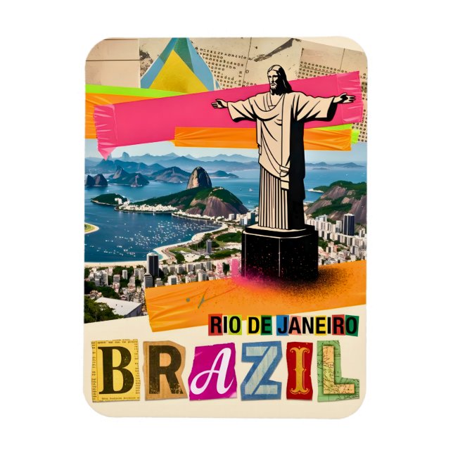 Magnet Flexible Rio de Janeiro Brésil Christ Collage Rétro Voyage (Vertical)