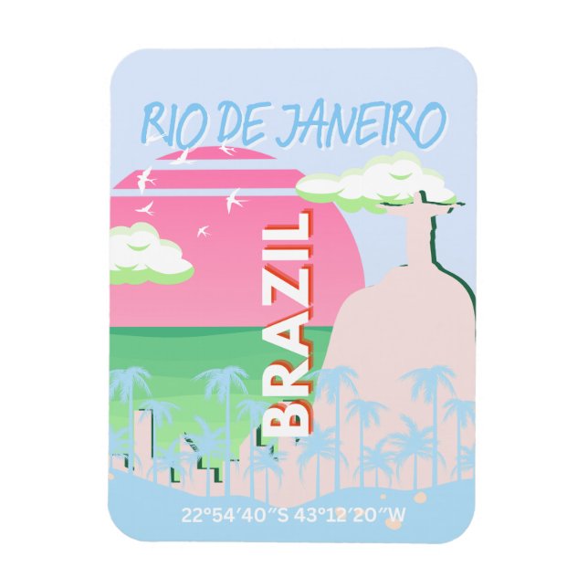 Magnet Flexible Rio de Janeiro Brésil Voyage Art Blue Illustration (Vertical)
