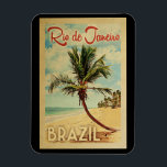 Magnet Flexible Rio de Janeiro Palm Tree Vintage Travel<br><div class="desc">A uniquely retro mid-century modern Rio de Janeiro Brazil art print in vintage travel poster style. It features a curved palm tree on sandy beach with ocean under a blue cloudy sky.</div>