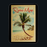 Magnet Flexible Riviera Maya Palm Tree Vintage voyage<br><div class="desc">Un imprimé d'art moderne Riviera Maya Mexico,  d'un style rétro unique,  au milieu du siècle,  dans un style poster de voyage vintage. Il dispose d'un palmier incurvé sur une plage de sable avec l'océan sous un ciel bleu nuageux.</div>
