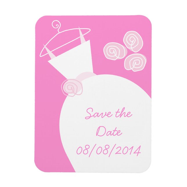 Magnet Flexible Robe de mariée rose 'Save the Date' (Vertical)