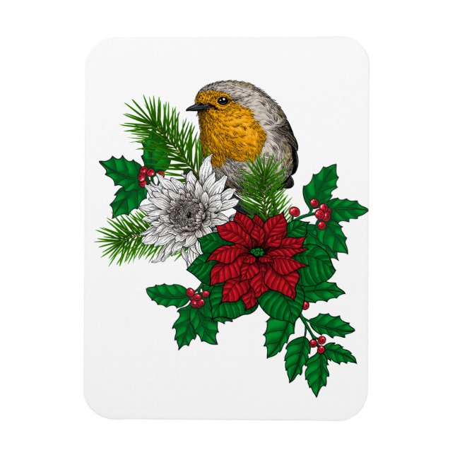 Magnet Flexible Robin rouge sur décoration de Noël (Vertical)
