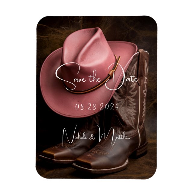 Magnet Flexible Romance Rustique : Bottes et Chapeau Save the Date (Vertical)