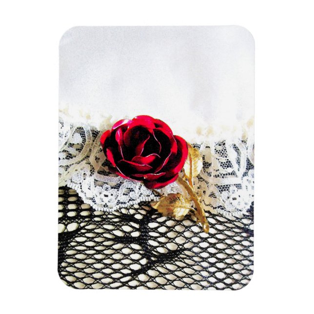 Magnet Flexible Romantic red rose and white lace (Vertical)