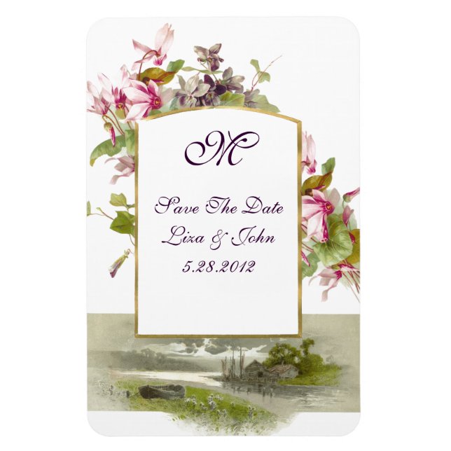 Magnet Flexible ROMANTİCA MONOGRAM /CYCLAMENS, Enregistrer La Date (Vertical)