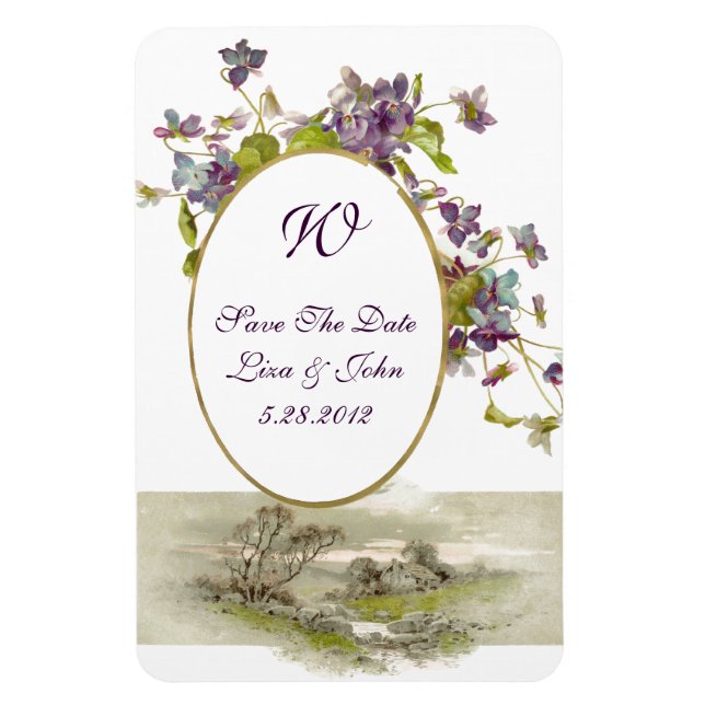 Magnet Flexible ROMANTİCA MONOGRAM /VIOLETS, Enregistrer la date,  (Vertical)
