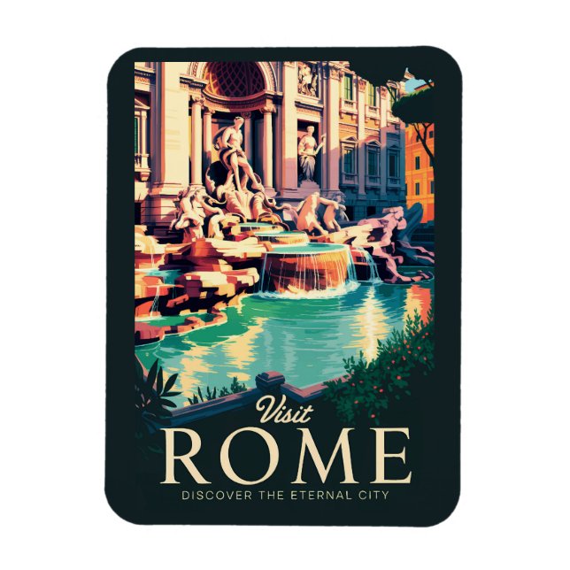Magnet Flexible Rome Italie Trevi Fontaine Illustration Voyage Art (Vertical)