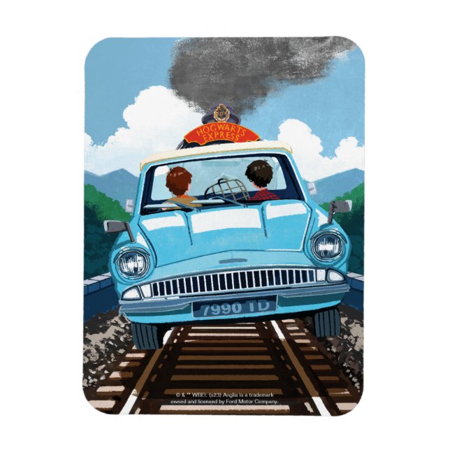 Magnet Flexible Ron & HARRY POTTER™ en voiture volante vers HOGWAR (Vertical)