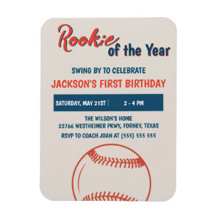 Magnet Flexible Rookie de l'année Baseball fête d'anniversaire