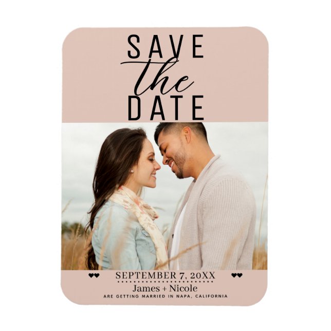 Magnet Flexible Rose beige moderne Enregistrer la date Mariage Pho (Vertical)