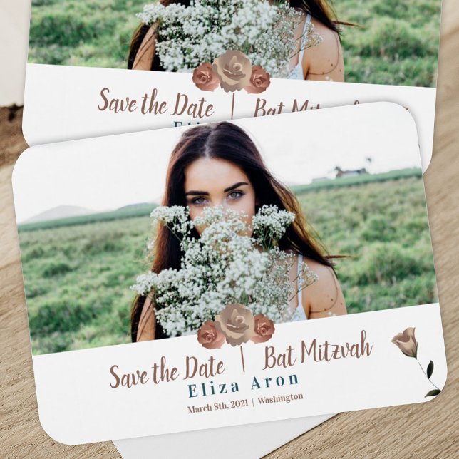 Magnet Flexible Rose Dusty, Roses beiges Sauvez l'aimant de date (beige, mauve roses, teal green calligraphy, bat mitzvah magnet, save the date, script writing)