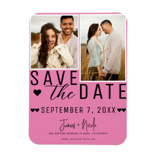 Magnet Flexible Rose et Noir Enregistrer la Date 2 Photo de Mariag