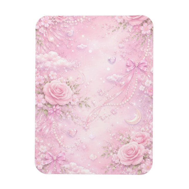 Magnet Flexible Rose Florale Rose Rêveuse Perles Rubans Paillettes (Vertical)