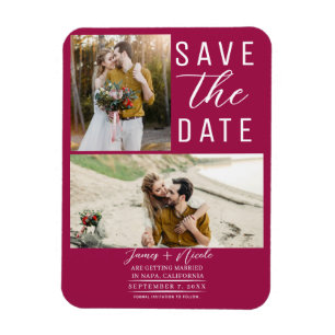 Magnet Flexible Rose framboise 2 Photos Enregistrer la date Mariag