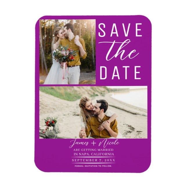 Magnet Flexible Rose Fuchsia 2 Photos Save the Date Mariage (Vertical)