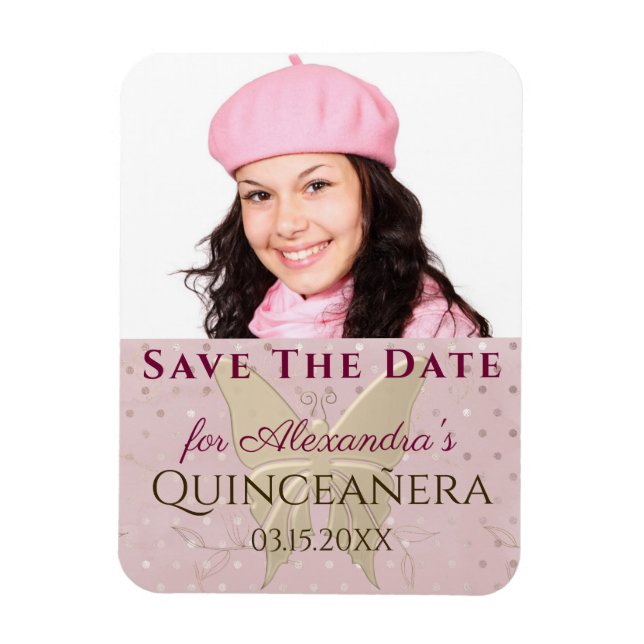 Magnet Flexible Rose Gold Enregistrer La Date Quinceanera Photo (Vertical)