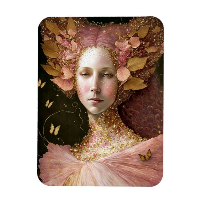 Magnet Flexible Rose Gold Fairy Fae Femme Imaginaire Art (Vertical)