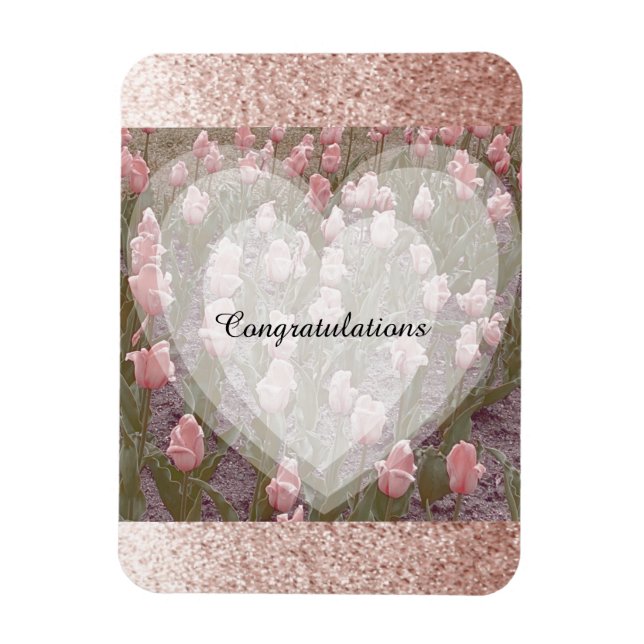 Magnet Flexible Rose Gold Faux Glitter Félicitations (Vertical)