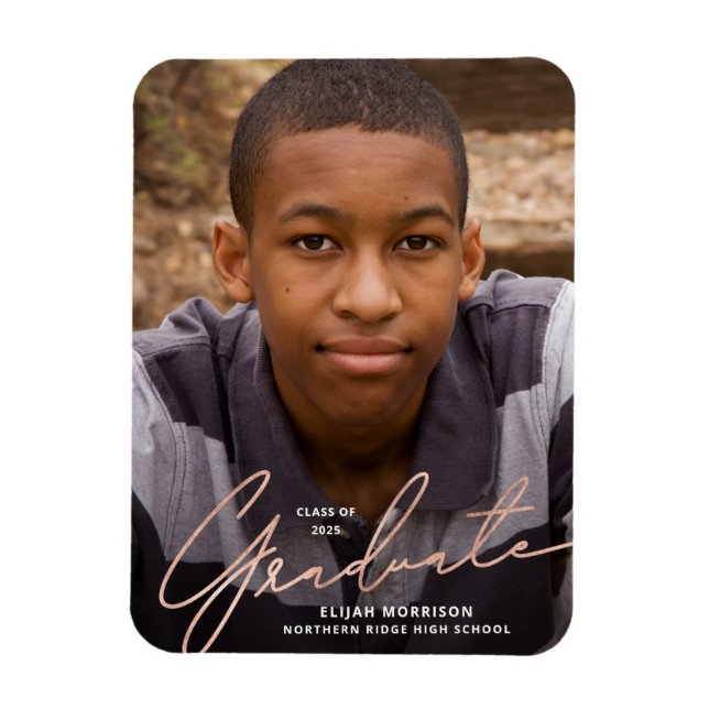 Magnet Flexible Rose Gold Script Photo Graduation Faire-part (Vertical)