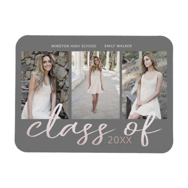 Magnet Flexible Rose Gold Whimsical Script Photo Graduation (Horizontal)