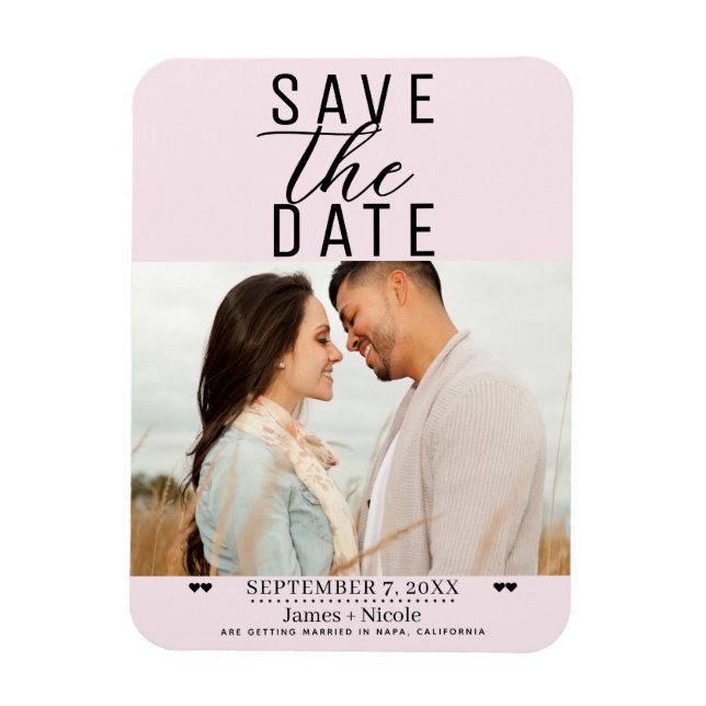 Magnet Flexible Rose Moderne Annonce de Mariage "Save the Date" av (Vertical)