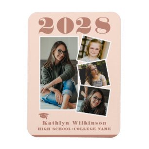 Magnet Flexible Rose moderne Pink Script Collage Graduation 4 Phot