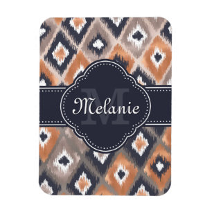 Magnet Flexible Rose or rose Ikat Motif marine Monogramme
