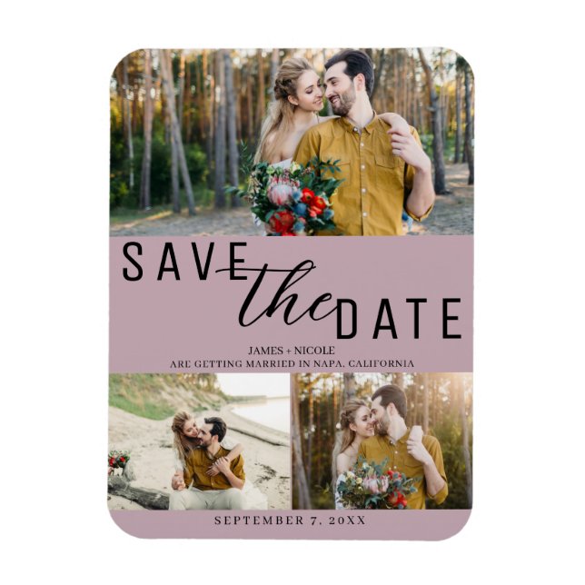 Magnet Flexible Rose Poussiéreuse Enregistrer la Date Mariage 3 Ph (Vertical)