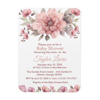 Magnet Flexible Rose rose avec Baby shower vert Invitation