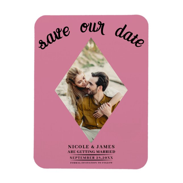 Magnet Flexible Rose rose photo mariage Enregistrer la date (Vertical)