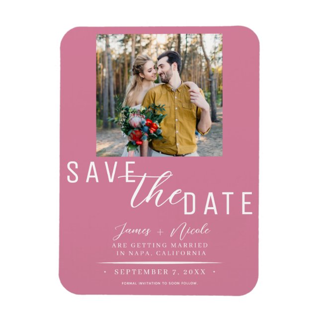 Magnet Flexible Rose rose Save the Date Photo Mariage (Vertical)