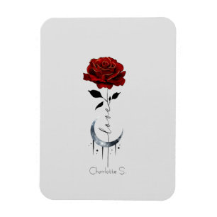 Magnet Flexible Rose rouge de style tatouage et lune de croissant