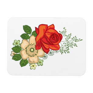 Magnet Flexible Rose rouge et marguerites
