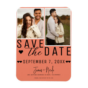 Magnet Flexible Rose Saumon Enregistrer la Date 2 Photo Mariage