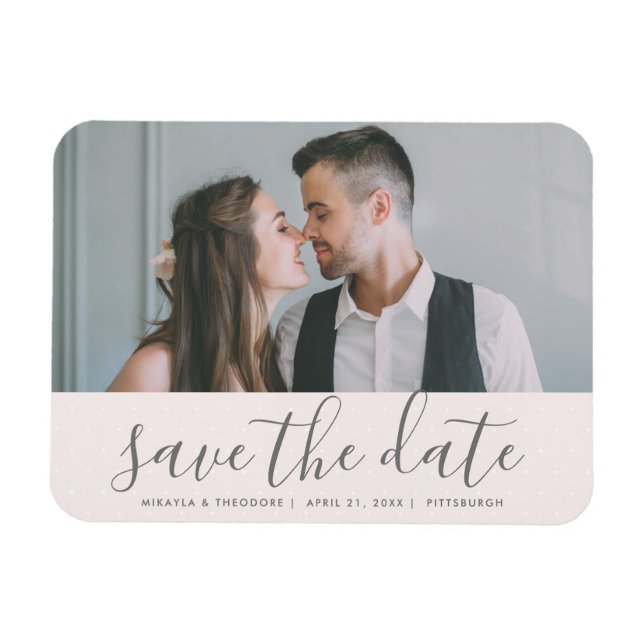 Magnet Flexible Rose vif Enregistrer la date Mariage photo (Horizontal)