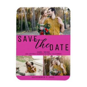Magnet Flexible Rose vif Enregistrez la date Mariage 3 Photos