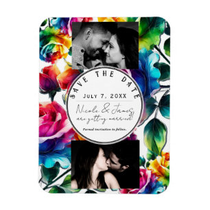 Magnet Flexible Roses arc-en-ciel Fleurs noires et blanches Enregi