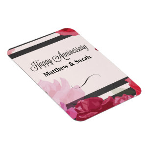 Magnet Flexible Roses de l'anniversaire du mariage, bandes, noms p