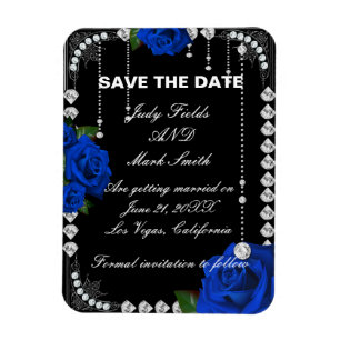 Magnet Flexible Roses Et Diamants Bleus Romantiques Sauvez La Date