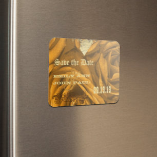 Magnet Flexible Roses et papillons Gold Heart Enregistrer la date