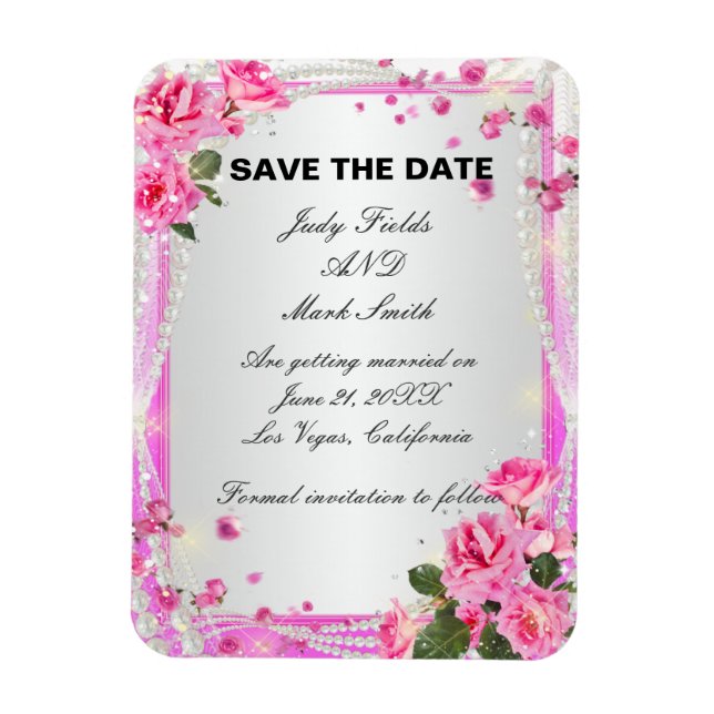 Magnet Flexible Roses Et Perles Roses Roses Sauvez L'Aimant Date (Vertical)